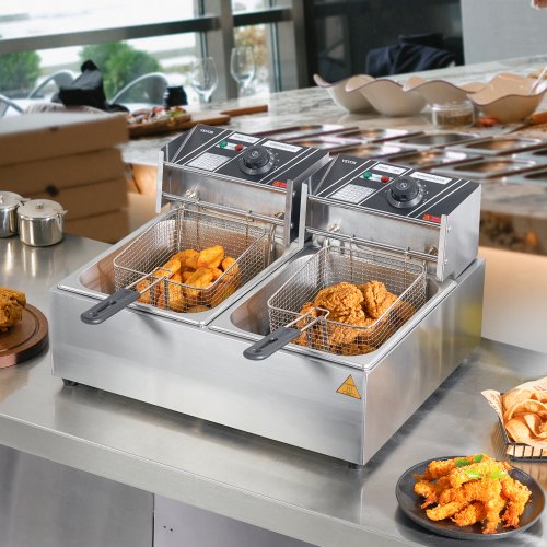 Commercial Electric Deep Fryer Countertop Deep Fryer Dual Detachable Tanks –