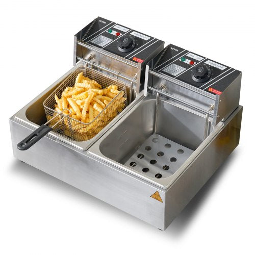 Commercial Electric Deep Fryer Countertop Deep Fryer Dual Detachable Tanks –