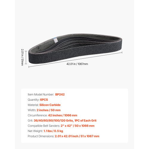 Sanding Belts 2 x 42inch Belt Sander Sanding Belts 6 PCS Each of 36 40
