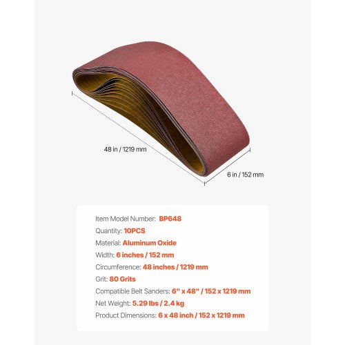 Sanding Belts 6 x 48inch Belt Sander Sanding Belts 10PCS 80 Grit Aluminum