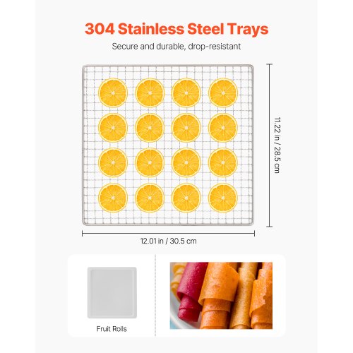 Food Dehydrator Machine 10 Stainless Steel Trays 1000W Electric Food Dryer