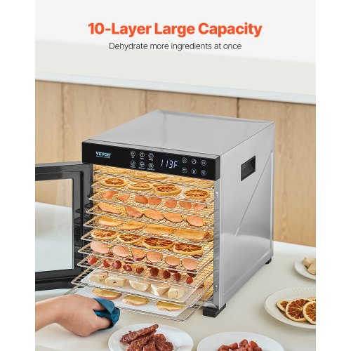 Food Dehydrator Machine 10 Stainless Steel Trays 1000W Electric Food Dryer