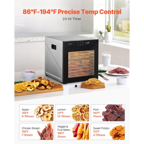 Food Dehydrator Machine 10 Stainless Steel Trays 1000W Electric Food Dryer
