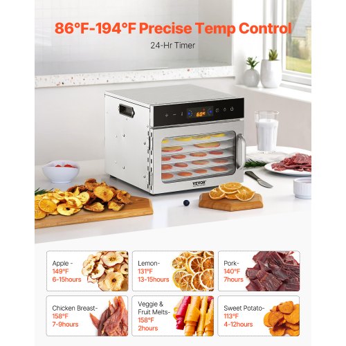 Food Dehydrator Machine 6 Stainless Steel Trays 400W Electric Food Dryer