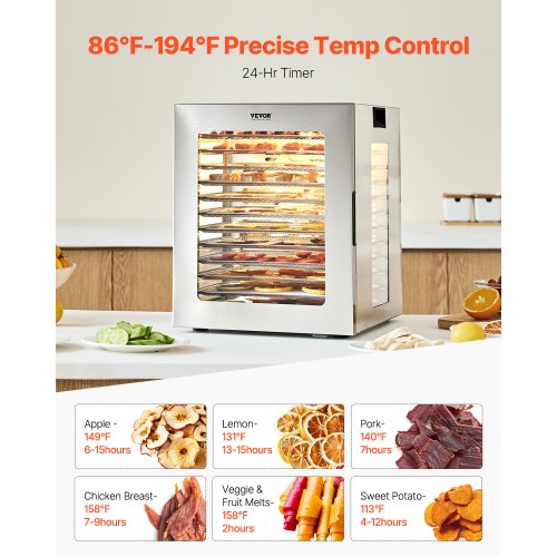 Food Dehydrator Machine 12 Stainless Steel Trays 850W Electric Food Dryer