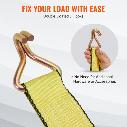 Ratchet Tie Down Straps 4PK 5000 lb Break Strength Double J Hook