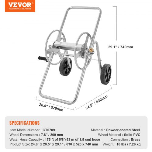 Hose Reel Cart Hold Up to 175 ft of 58’’ Hose Hose Not Included Garden