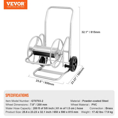Hose Reel Cart Hold Up to 200 ft of 58 in Hose Hose Not Included Garden