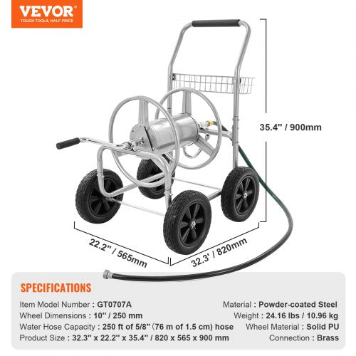 Hose Reel Cart Hold Up to 250 ft of 58’’ Hose Garden Water Hose Carts