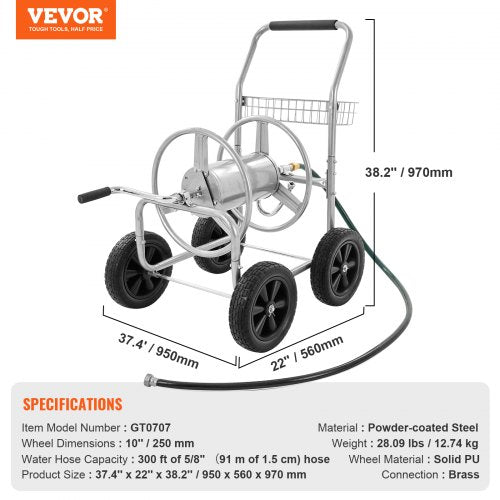 Hose Reel Cart Hold Up to 300 ft of 58’’ Hose Garden Water Hose Carts