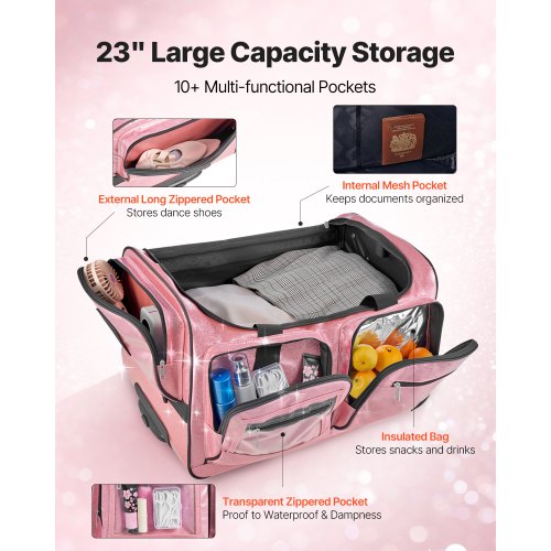 Dance Bag with Garment Rack 23 Inch Rolling Dance Duffel with Wheels USB