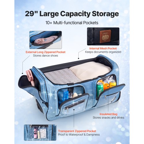 Dance Bag with Garment Rack 29 Inch Rolling Dance Duffel with Wheels USB