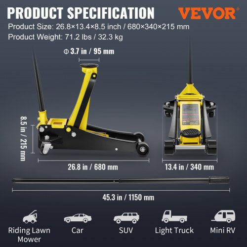 Floor Jack 25 Ton Low Profile Floor Jack Heavyduty Steel Racing Floor
