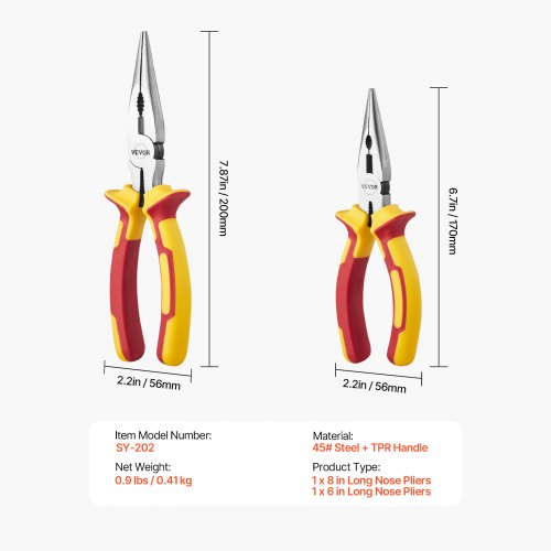 2Piece Needle Nose Pliers 8 in Long Needle Nose Plier and 6 in Small