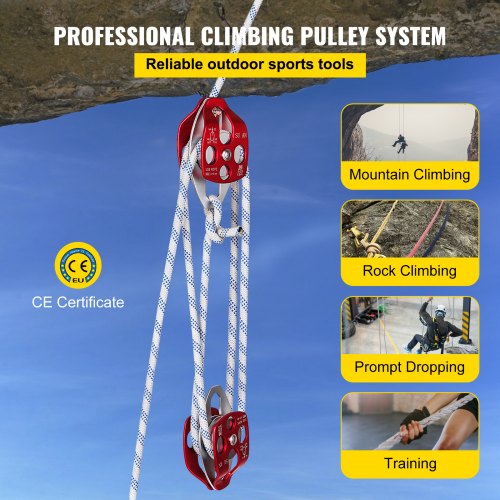 Twin Sheave Block and Tackle 7700LBS Pulley 150Ft 12Inch Double Braid Rope