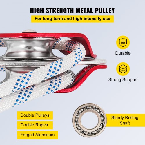 Twin Sheave Block and Tackle 7700LBS Pulley 150Ft 12Inch Double Braid Rope