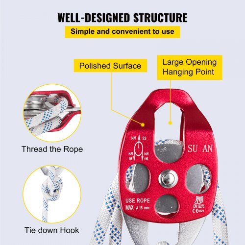 Twin Sheave Block and Tackle 7700LBS Pulley 150Ft 12Inch Double Braid Rope