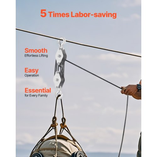 4400 lbs Breaking Strength 100 FT Rope Pulley Hoist 51 Lifting Power Heavy