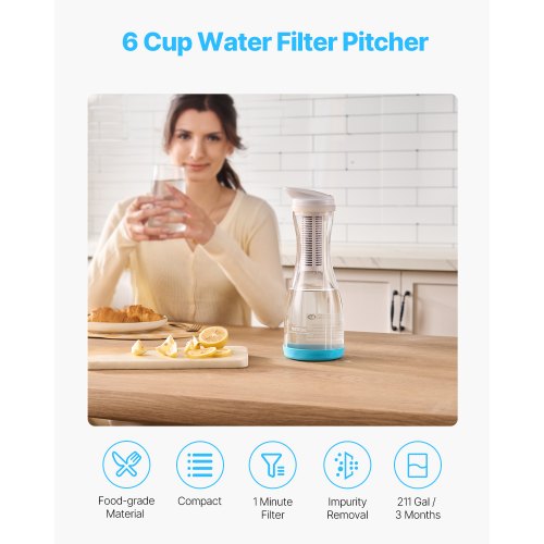 Water Filter Pitcher 6 Cup Glass Water Filter Dispenser Fast Compact