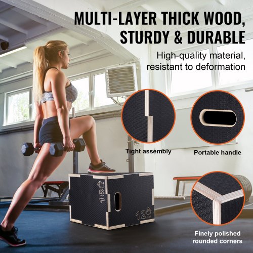 3 in 1 Plyometric Jump Box 161412 Inch Wooden Plyo Box Platform