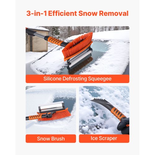 Car Snow Brush 3In1 Remover For Windshield With 180 Pivoting Head Squeegee Ice