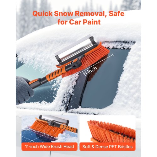 Car Snow Brush 3In1 Remover For Windshield With 180 Pivoting Head Squeegee Ice