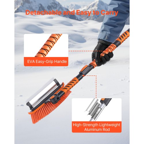 Car Snow Brush 3In1 Remover For Windshield With 180 Pivoting Head Squeegee Ice