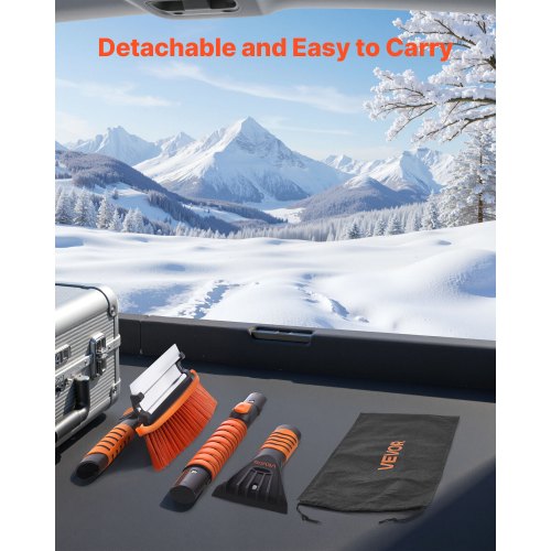 Car Snow Brush 3In1 Remover For Windshield With 180 Pivoting Head Squeegee Ice