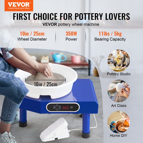 Pottery Wheel 10in Ceramic Wheel Forming Machine Foot Pedal ABS Detachable