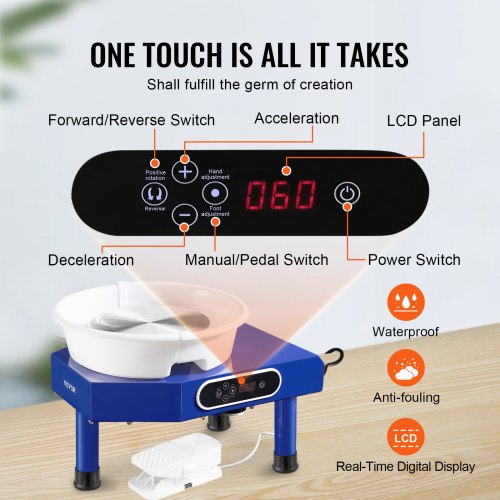 Pottery Wheel 10in Ceramic Wheel Forming Machine Foot Pedal ABS Detachable