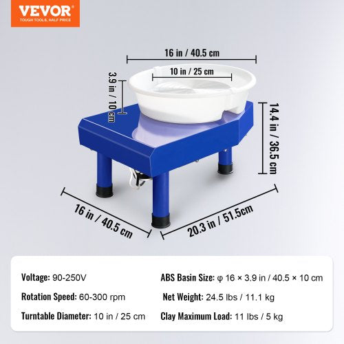 Pottery Wheel 10in Ceramic Wheel Forming Machine Foot Pedal ABS Detachable