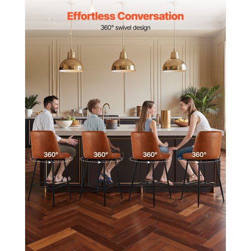 Bar Stool Set of 2 27 inch Counter Height Swivel Stools Modern PU Leather