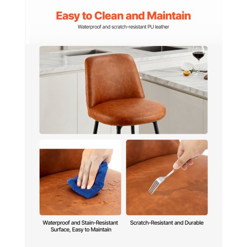 Bar Stool Set of 2 27 inch Counter Height Swivel Stools Modern PU Leather