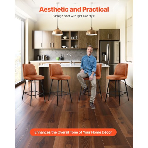 Bar Stool Set of 2 27 inch Counter Height Swivel Stools Modern PU Leather