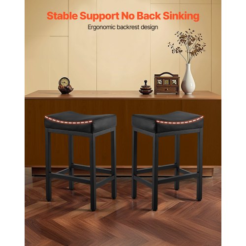 Bar Stool Set of 2 PU Leather Counter Height Stools 25 inch Barstool