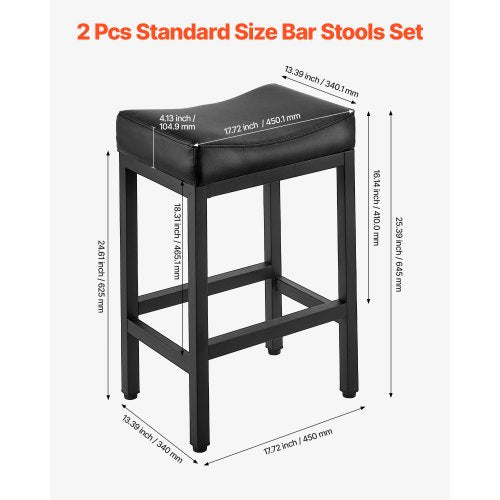 Bar Stool Set of 2 PU Leather Counter Height Stools 25 inch Barstool