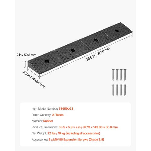 Rubber Curb Ramp 33069 lbs Load Capacity 2 Inches Rise Height Heavy Duty
