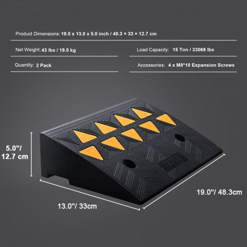 Rubber Curb Ramp 2 Pack 5 Rise Height HeavyDuty 33069 lbs15 T Capacity