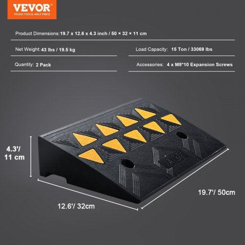 Rubber Curb Ramp 2 Pack 43 Rise Height HeavyDuty 33069 lbs15 T Capacity