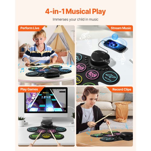 Electric Drum Set 7 Pads Rollup Drum Practice Pad Electronic Drumset
