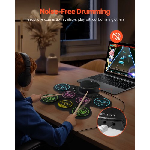 Electric Drum Set 7 Pads Rollup Drum Practice Pad Electronic Drumset