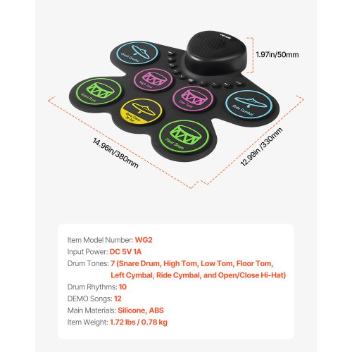 Electric Drum Set 7 Pads Rollup Drum Practice Pad Electronic Drumset