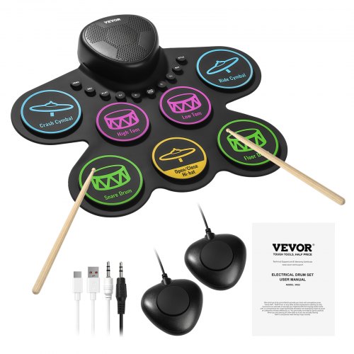 Electric Drum Set 7 Pads Rollup Drum Practice Pad Electronic Drumset