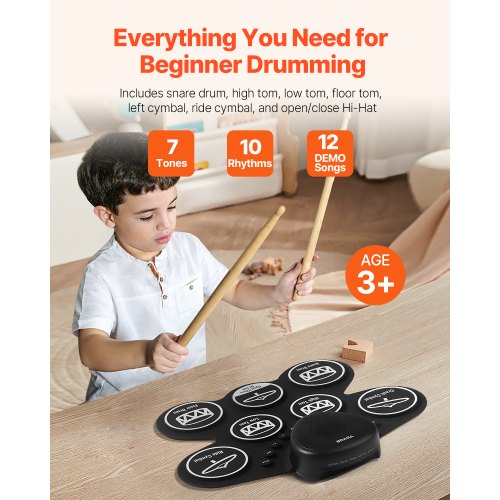 Electric Drum Set 7 Pads Rollup Drum Practice Pad Electronic Drumset
