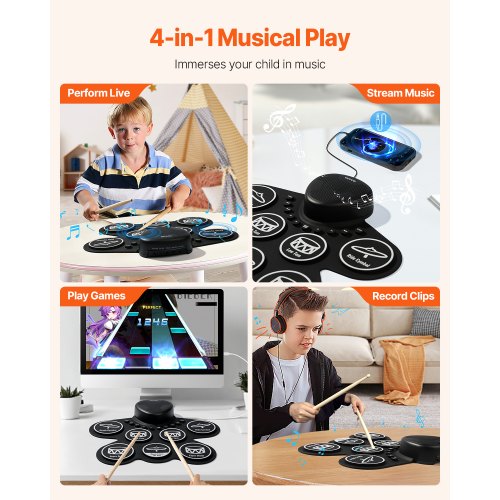 Electric Drum Set 7 Pads Rollup Drum Practice Pad Electronic Drumset