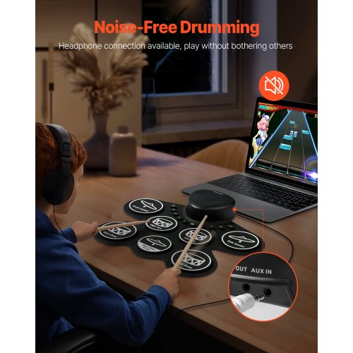 Electric Drum Set 7 Pads Rollup Drum Practice Pad Electronic Drumset