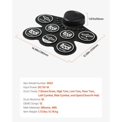 Electric Drum Set 7 Pads Rollup Drum Practice Pad Electronic Drumset