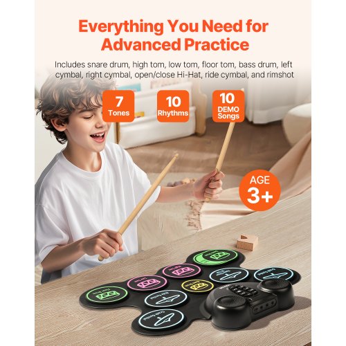 Electric Drum Set 9 Pads Rollup Drum Practice Pad Electronic Drumset