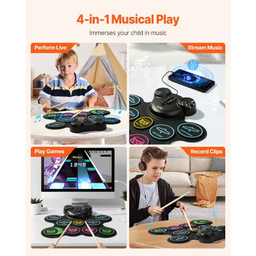 Electric Drum Set 9 Pads Rollup Drum Practice Pad Electronic Drumset