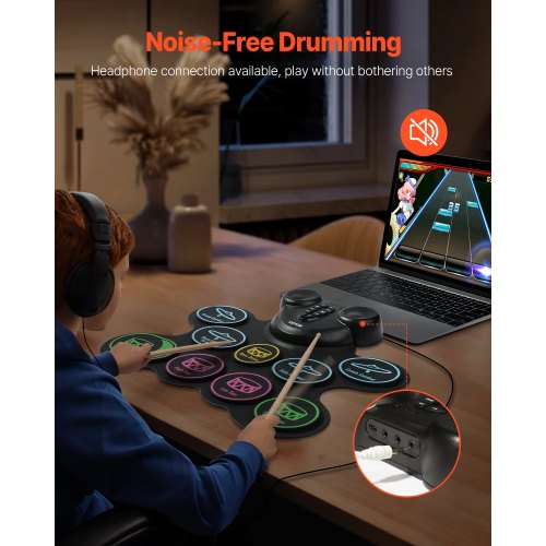 Electric Drum Set 9 Pads Rollup Drum Practice Pad Electronic Drumset